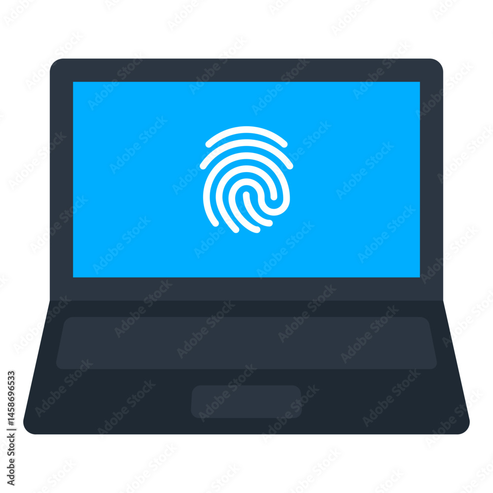 Laptop Screen Fingerprint Biometric Security Authentication Icon Laptop Screen Fingerprint Biometric Security Authentication Icon