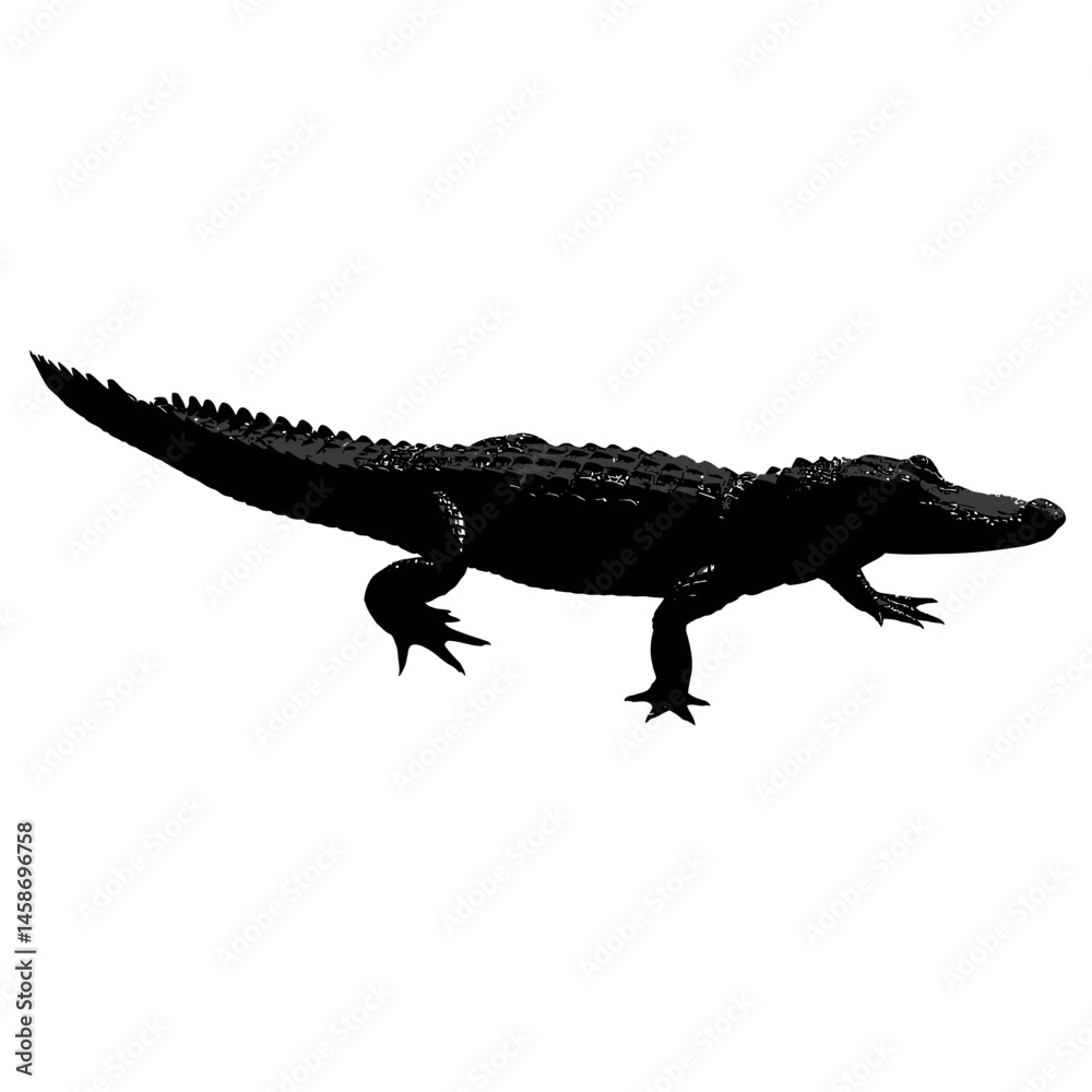 Naklejka premium Solid black silhouette of an alligator lurking, Vector Graphic