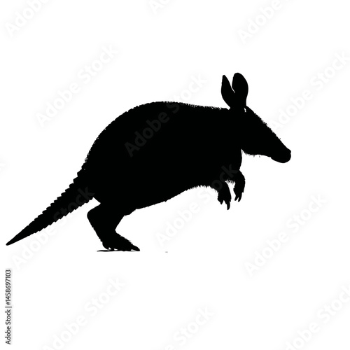 Solid black silhouette of an armadillo rolling, Vector Graphic