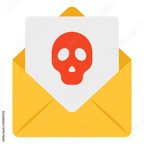 Cybersecurity Alert Opened Envelope with Skull Warning Icon