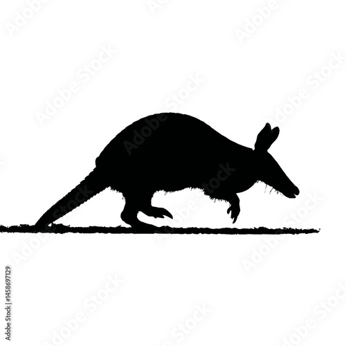 Solid black silhouette of an armadillo rolling, Vector Graphic