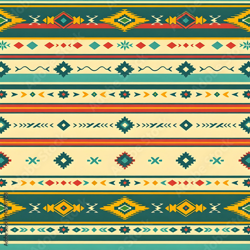 Southwestern tribal stripes in vintage colors, handwoven textures, seamless pattern.