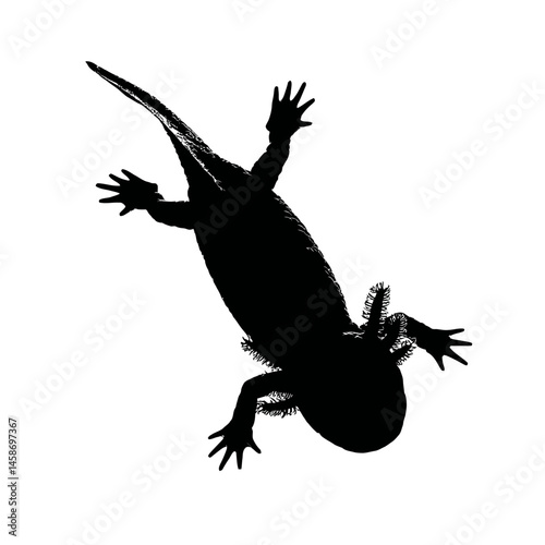 Solid black silhouette of an axolotl cute, Vector Graphic