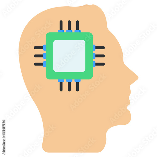 Human Head with Integrated Microchip AI, Technology, Innovation, Mind, Future Concept
