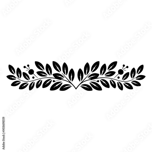 Elegant Black Leafy Border on White: Minimalist Vector Design