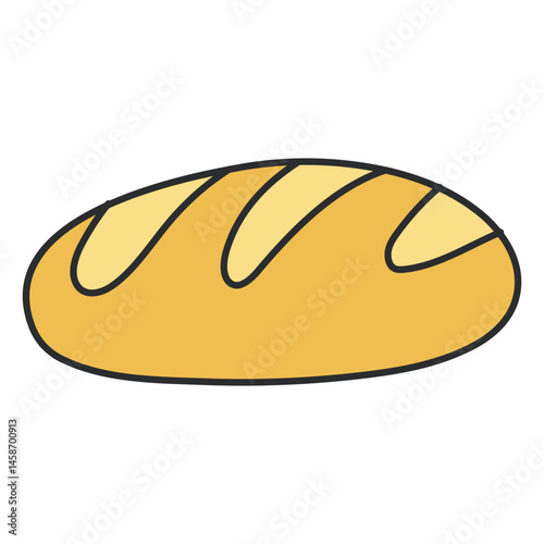 Cartoon illustration of a loaf of bread, baked goods, simple design, food icon, bakery