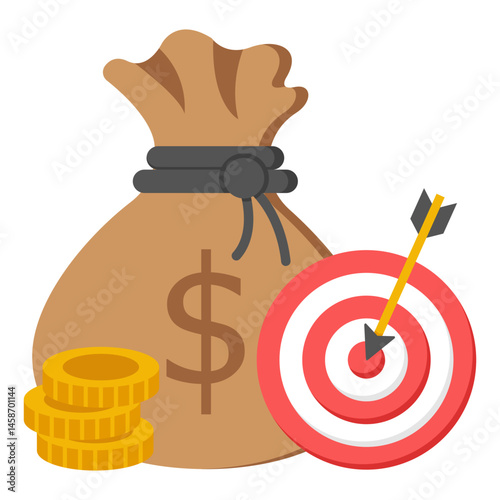 Financial Goal Achievement Money Bag Target Arrow Coins Illustration