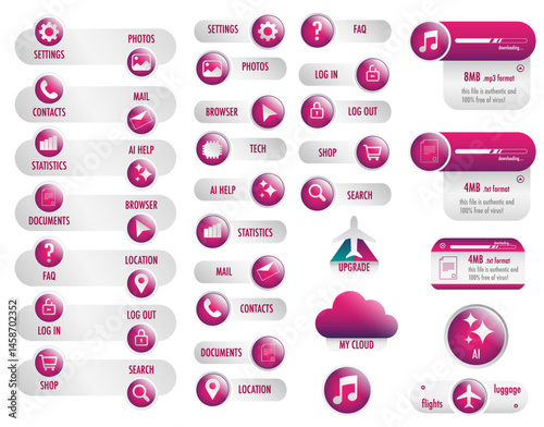 Colorful button set for online business and app