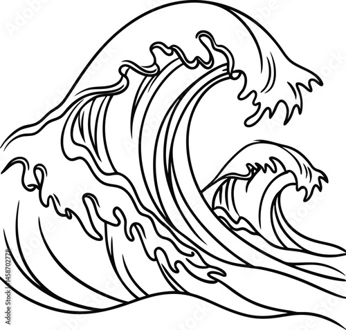 Japanese Wave Vector Illustration For Design Element Outline Sea Ocean Graphic