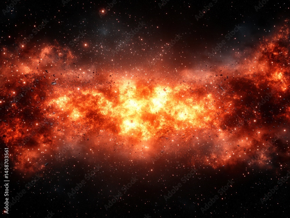 Naklejka premium Cosmic Inferno: A Fiery Nebula in Deep Space