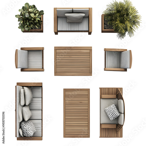 outdoor furniture top view isolated transparent background