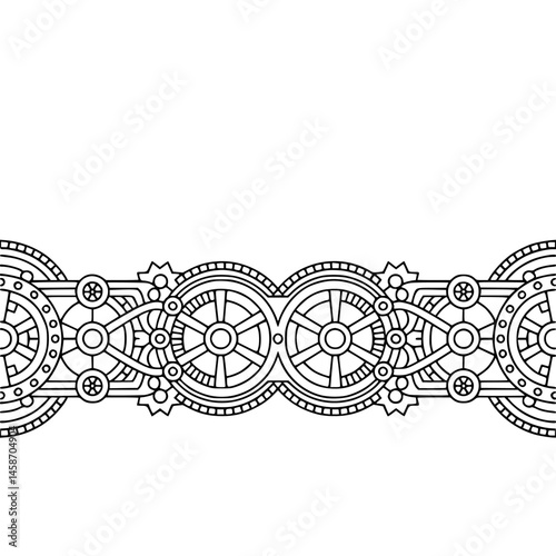 Steampunk Gear Border Vector, Minimalist Mechanical Design