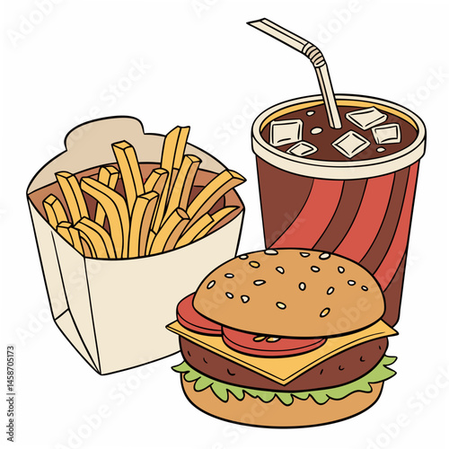 fast food meal , white background, 