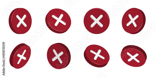 Cross mark icon set, cancel decline sign icon 3D style