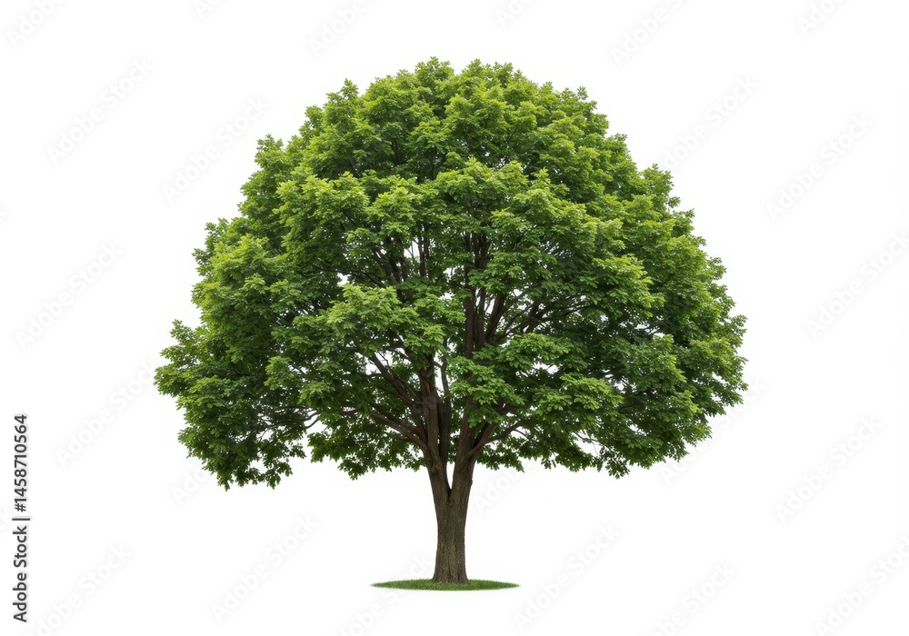 Fototapeta premium Majestic Green Maple Tree Isolated on White Background Lush Foliage Nature Photography Spring Summer