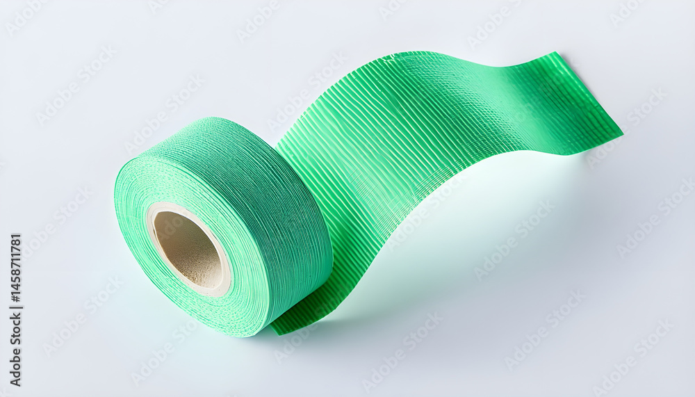 Green kinesio tape piece on white background, top view