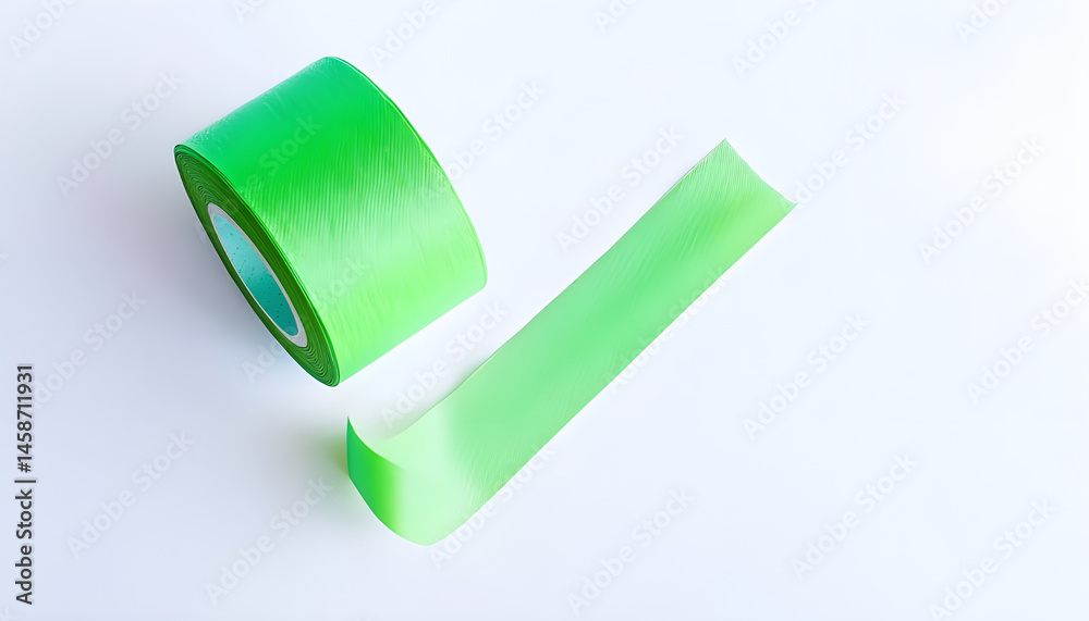 Green kinesio tape piece on white background, top view