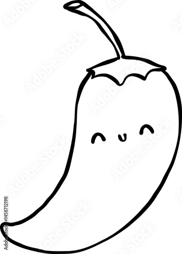 Kawaii Chilli Character Doodle Outline