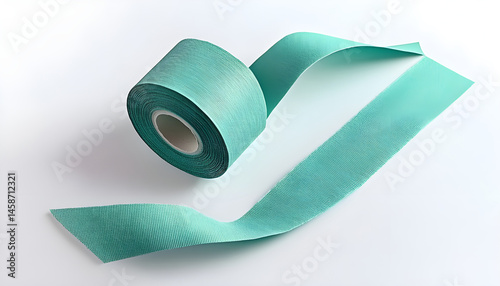Green kinesio tape piece on white background, top view