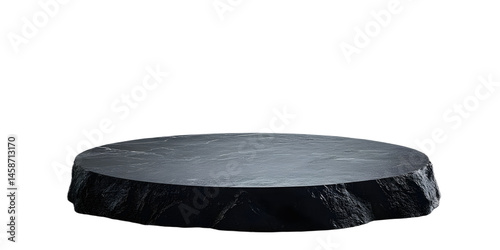 Black stone podium Pedestal, platform for beauty product. Stage, display, showcase for advertising, banners, website, social media or product cosmetic and food presentation product promotion.