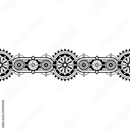 Steampunk Border - Gear Wheels, Vector Illustration on Light Background