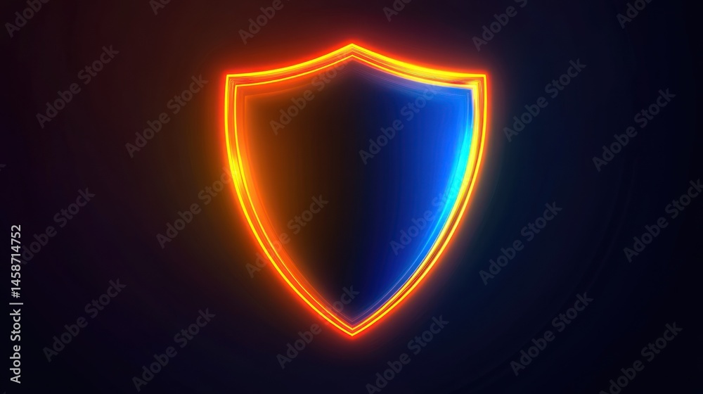 Fototapeta premium Neon shield security protection technology background