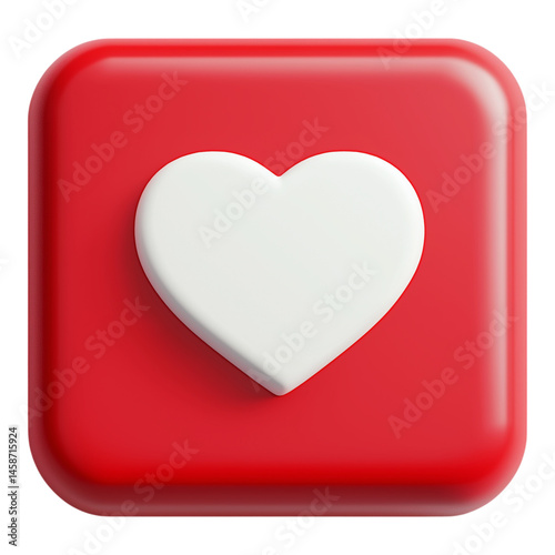 Red heart like icon 3D, favorite social media symbol, love notification, comment bubble.