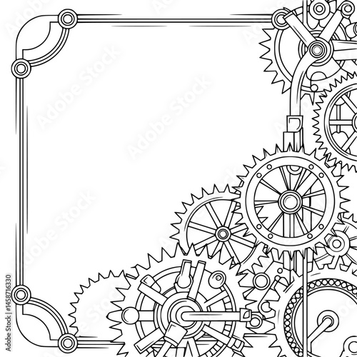Steampunk Gear Frame Outline for Coloring, Engineering, Technology