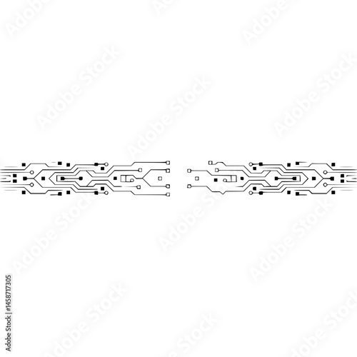 Abstract Circuit Board Design - Disconnected Paths on White Background