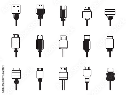 Detailed DVI Cable Line Art for Technical Diagram Use