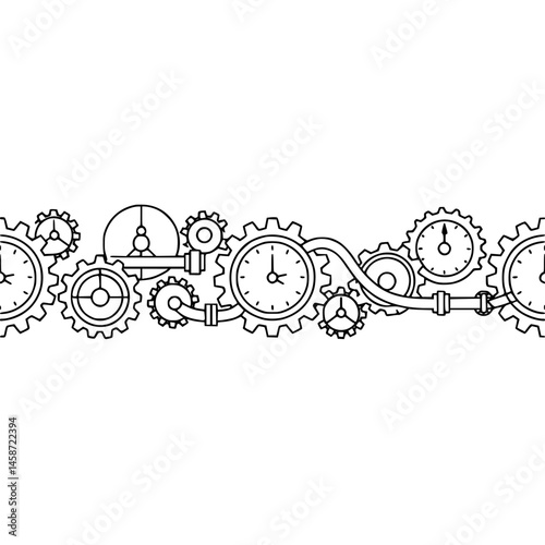 Mechanical Time: Steampunk Clocks & Gears Illustration on White