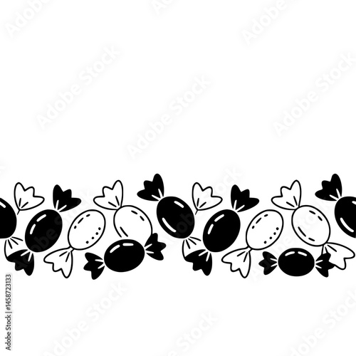 Candy Border Vector, Black & White Treats, Minimalist Design