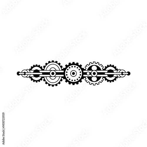 Steampunk Gear Ornament on White: Industrial Design, Vector Illustration