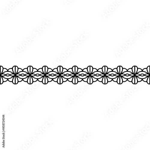 Minimalist Black Floral Lace Trim on Cream Background
