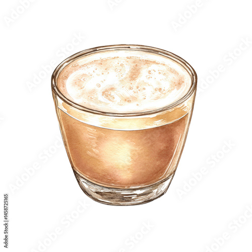Vanilla Chai Bourbon cocktail with bourbon, chai spices and cream. Watercolor illustration on transparent background.