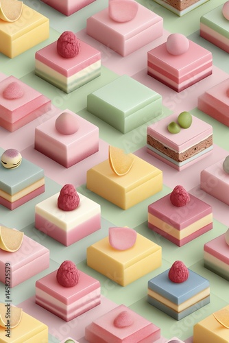 Obraz na płótnie A colorful array of cakes with various toppings, including raspberries and oranges. The cakes are arranged in a grid pattern, with each one featuring a different combination of flavors and colors w salonie