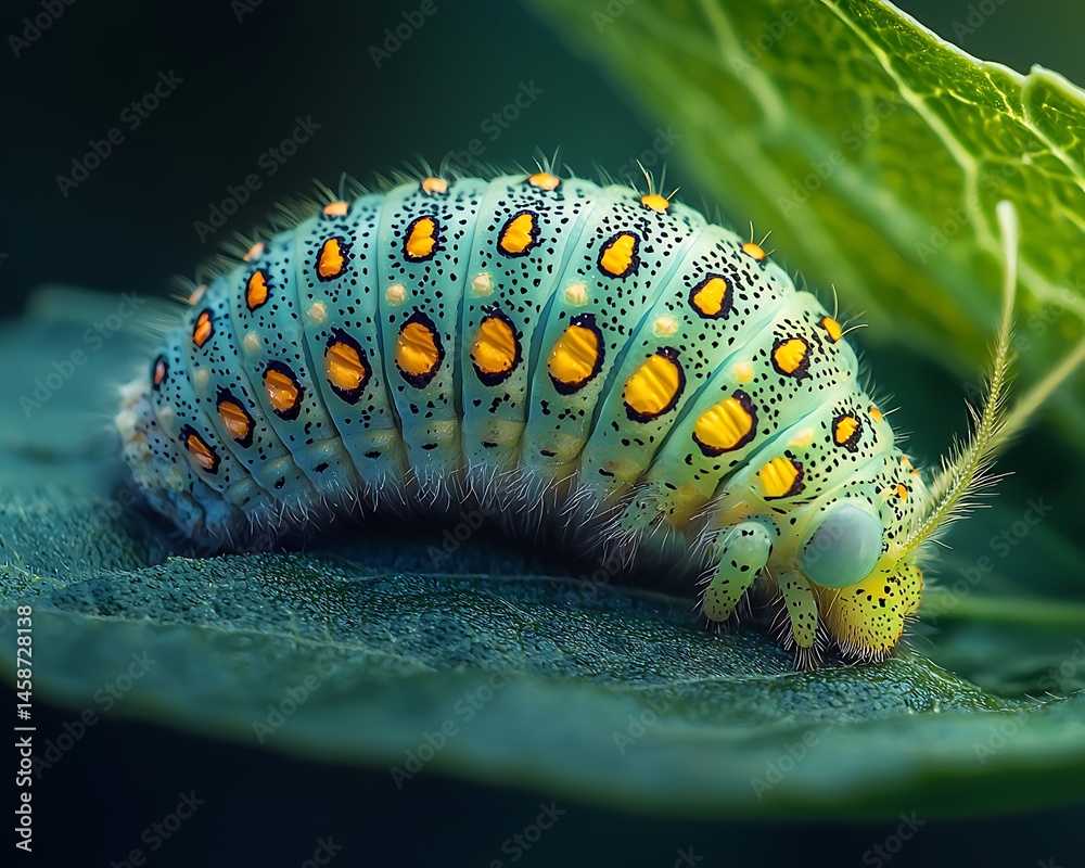 Vibrant green caterpillar on leaf Vibrant green caterpillar on leaf