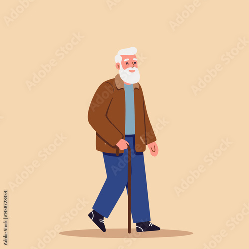 Elderly Man Walking with Cane Illustration