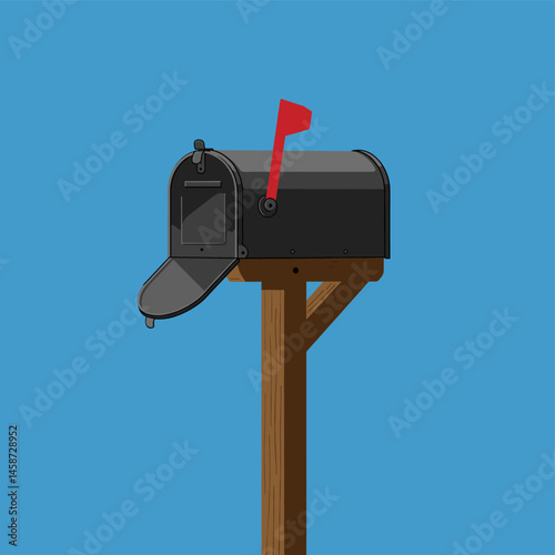 Open Mailbox with Red Flag Up Illustration