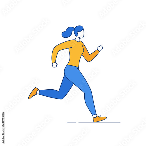 Energetic Run: A dynamic illustration capturing a woman in mid-stride, embodying speed, fitness, and the exhilaration of movement.