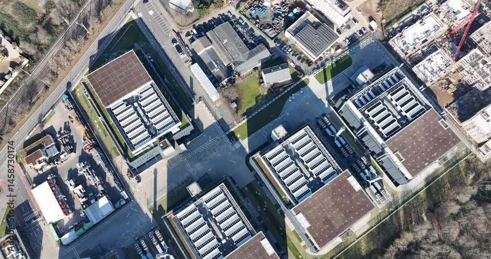 large scale, multi building redundant, data center, computing centers, AI, technology, information technology, cloud infrastrucutre. Aerial view.