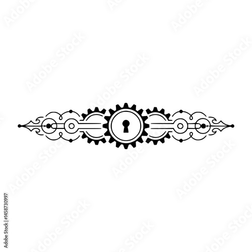 Steampunk Gear Keyhole Ornament, Minimalist Black & White Design
