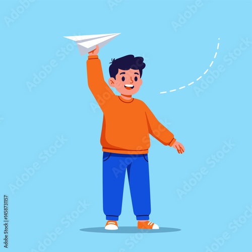 The Joy of Flight: A child releases a paper airplane into the sky, capturing a moment of pure, unadulterated joy and carefree exploration.
