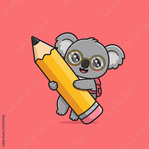 Cute koala holding giant pencil backpack