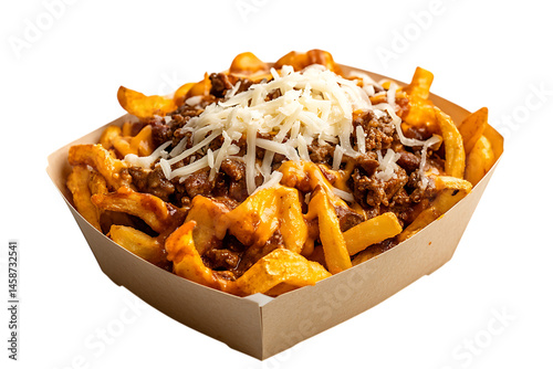 Delicious Loaded Cheese Fries with Ground Beef on transparent background