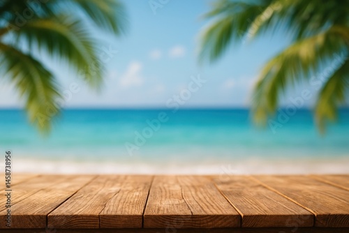 Fototapeta Naklejka Na Ścianę i Meble -  Tropical beach with wooden table.