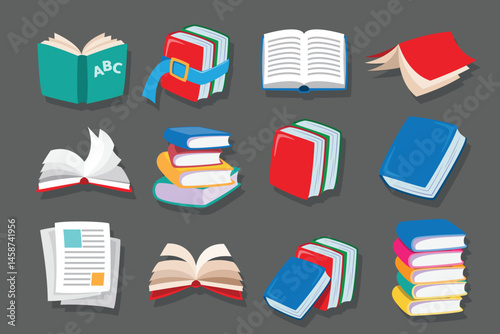 Books for Education Flat vector illustration