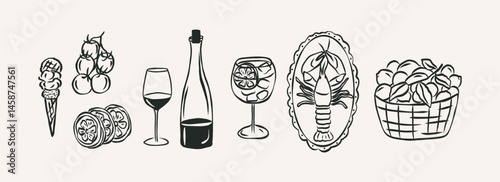 Hand drawn mediterranean food collection