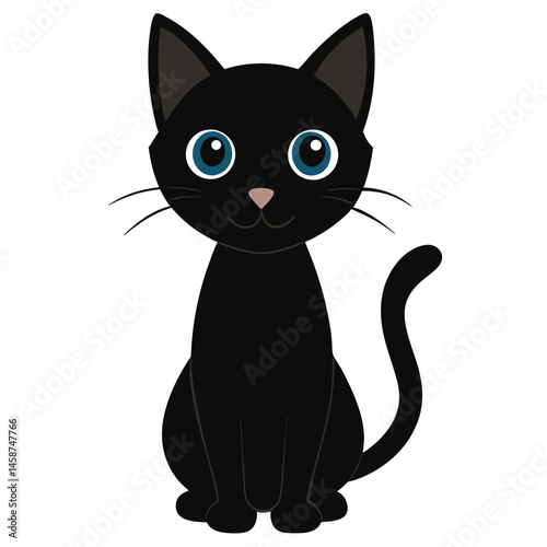 Cartoon Black Cat Illustration with Big Eyes and Whiskers