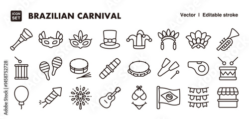 Brazilian carnival line icon set. Vector editable stroke icon.